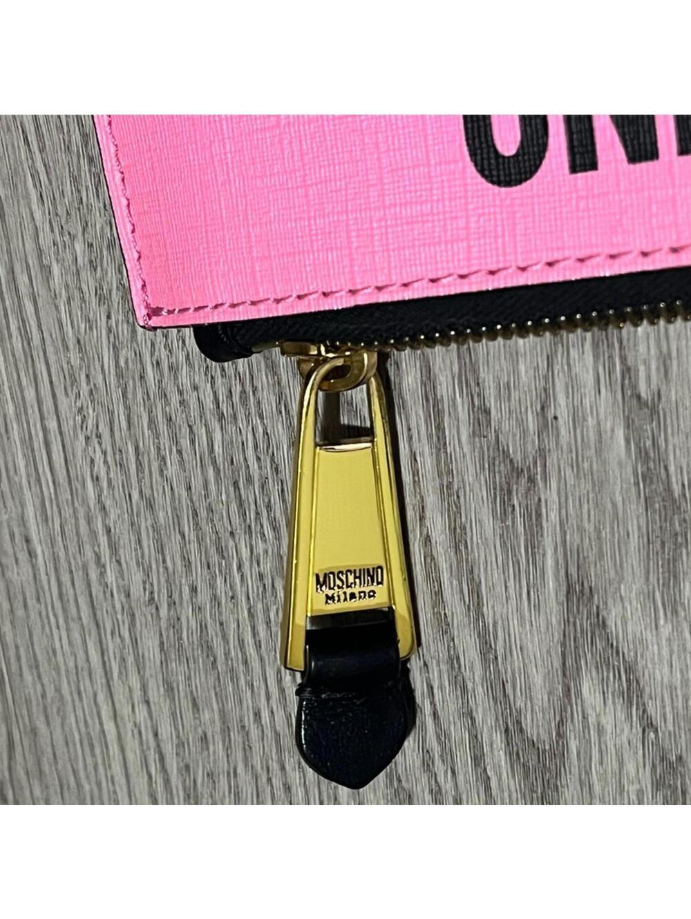 MOSCHINO Couture! Milano Pink Leather Teddy Bear Zip Pouch - Picture 4 of 9